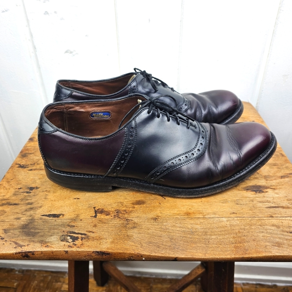 Allen Edmonds Leather Polo Burgundy Black Plain Toe Saddle Oxfords Size 10.5 D